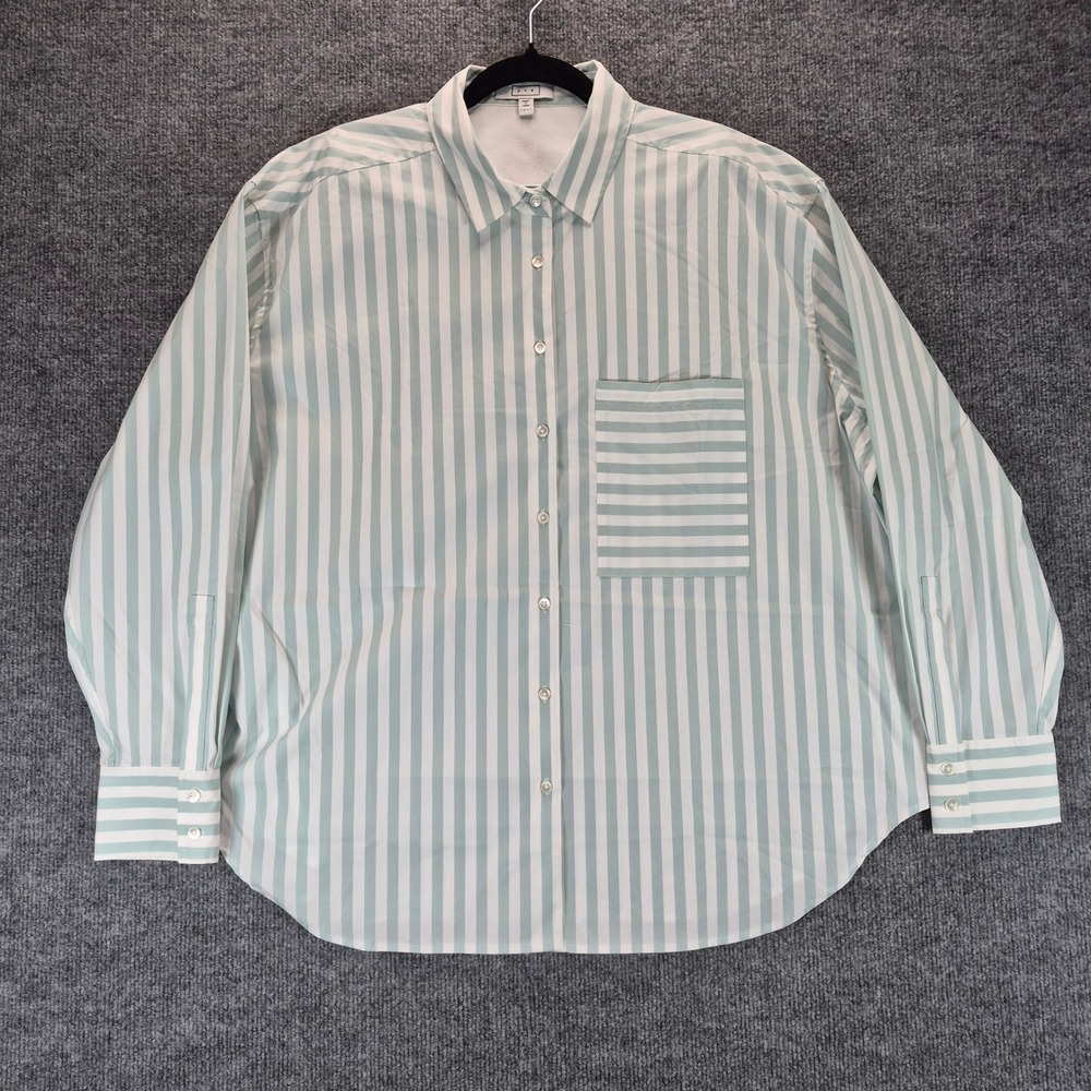 AYR The Deep End Button Down Striped XL Green White Womens